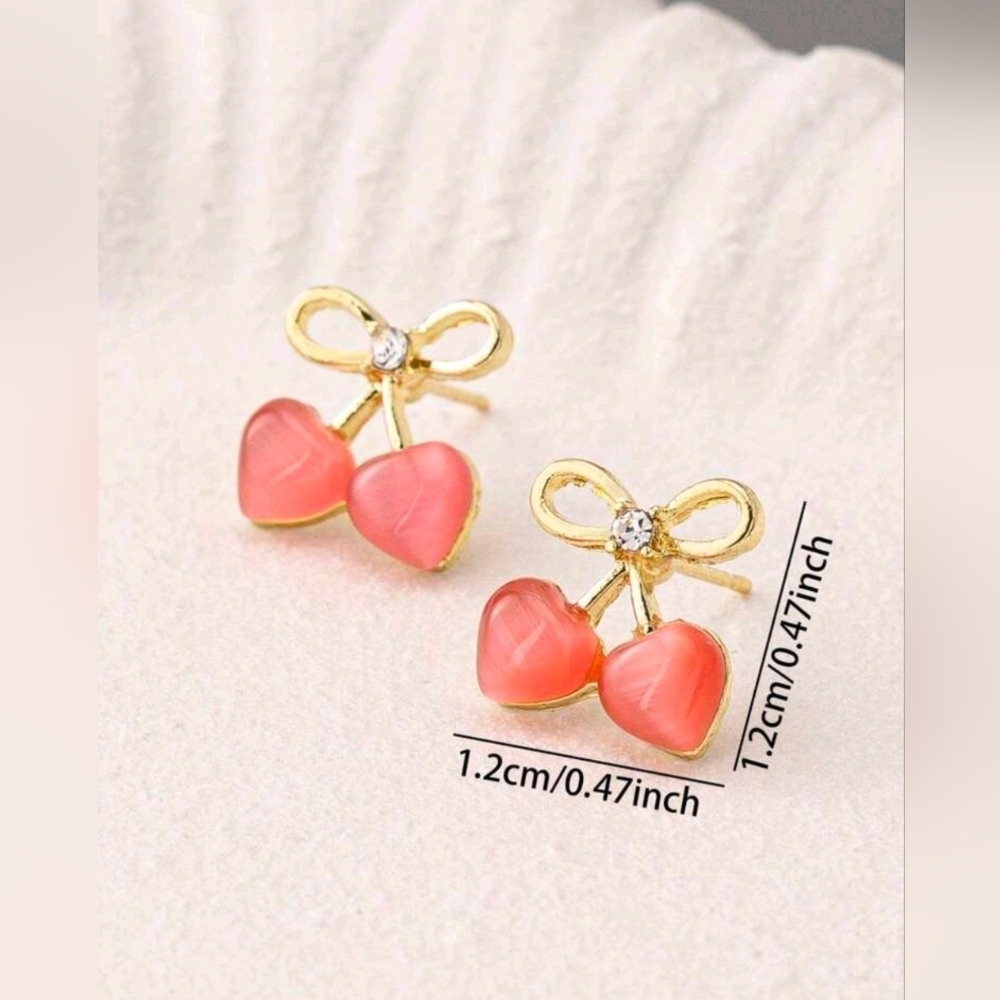 Fashion Jewelry Gold Faux Cherry Earrings - Picture 3 of 7